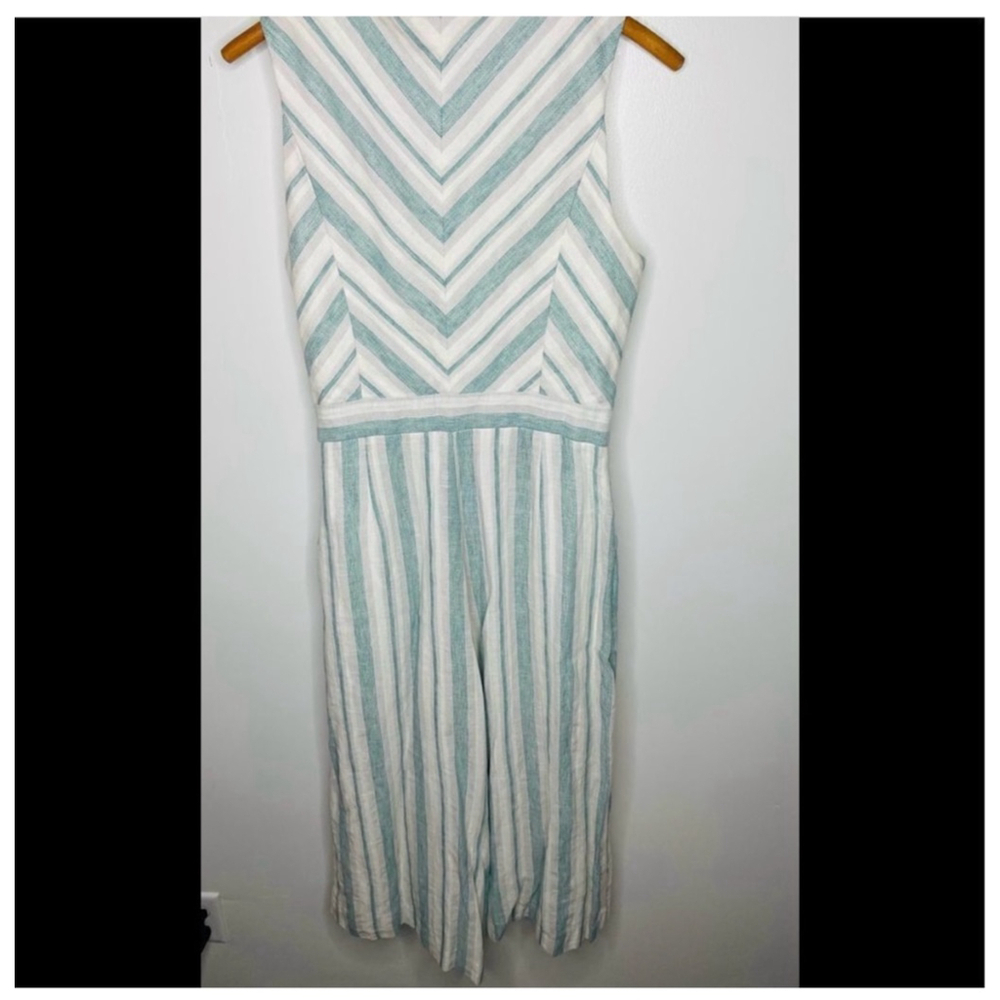 Adelyn Rae Behati Linen Crop Jumpsuit Size M White Blue - Picture 4 of 6